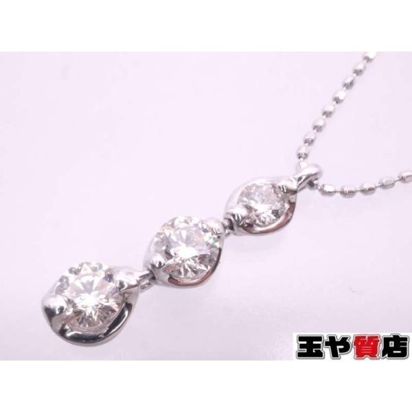 ダイヤ0.50ct 3P デザインペンダント ネックレス K18WG ホワイトゴールド