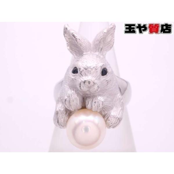 角江千代治 パール8ミリ 色石 ウサギリング 13号 pt900 プラチナ