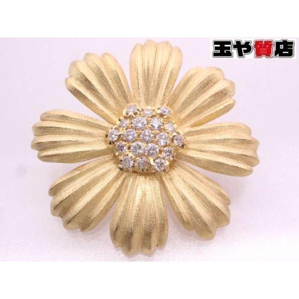 ダイヤ0.25ct フラワーブローチ兼ペンダントトップ K18YG イエローゴールド