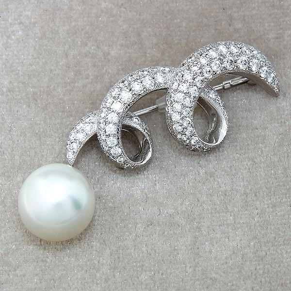 MIKIMOTO ミキモト真珠 K18WG ダイヤ入り南洋真珠ブローチ D 1.35ct　12mm　...