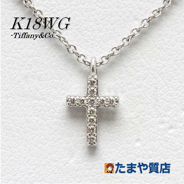 K18WG Tiffany&amp;Co. ティファニー メトロクロスミニネックレス 約40cm ダイヤモン...