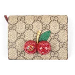 GUCCI チェリー さくらんぼ 付き GGスプリーム ミニ財布 47605 グッチ カードケース ...