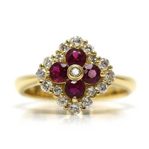 K18YG ルビー ダイヤモンド リング 10号 R0.88ct D0.23ct イエロー