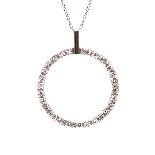 K18WG サークルモチーフ ネックレス ダイヤモンド 0.18ct 約40cm 約1.2g 18金...