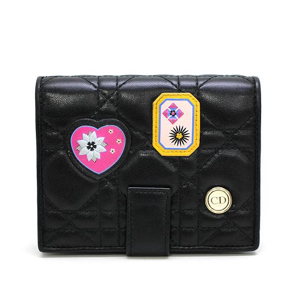 Christian Dior クリスチャンディオール 二つ折りコンパクト財布 レザー 黒 イタリア製...