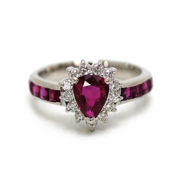 Pt900 ルビーリング 7号 0.90ct/0.50ct ダイヤモンド 0.24ct 約4.3g ...