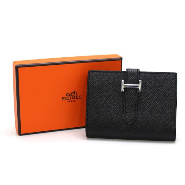 HERMES エルメス ベアン名刺入れ レザー ブラック 黒 X刻印 2016年製造 フランス製 3...