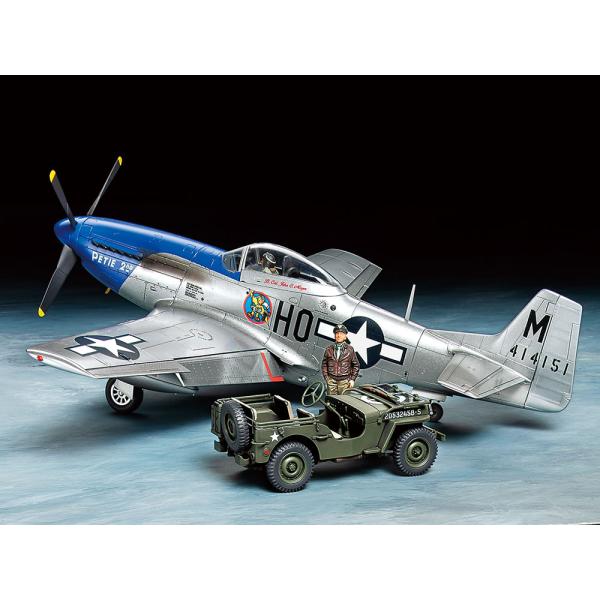 タミヤ（25205）1/48 ノースアメリカンP-51Dマスタング・1/4トン小型四輪駆動軍用車セッ...