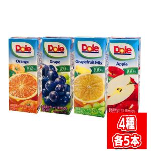 雪印メグミルク ドール 100％ジュース 4種アソート 各5本セット オレンジ グレープ グレープフルーツ アップル 200ml Dole