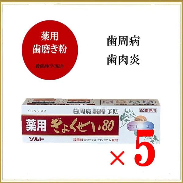 はみがき粉 ハミガキ粉 薬用歯磨き粉 薬用ぎょくせい80 5個セット 殺菌剤 CPC 配合 歯周病 ...