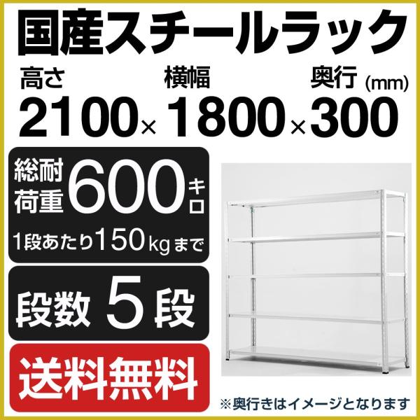 スチールラック スチール棚 高さ210×幅180×奥行30cm 5段 150kg/段 業務用 軽量棚...