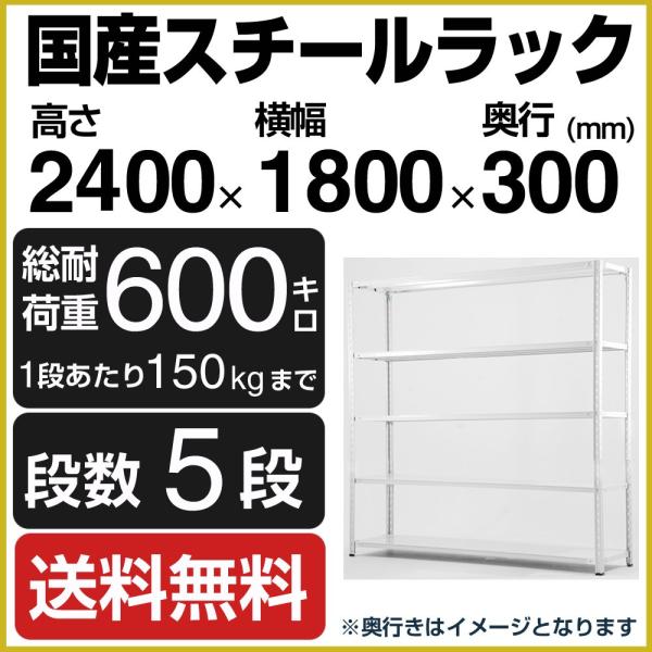 スチールラック スチール棚 高さ240×幅180×奥行30cm 5段 150kg/段 業務用 軽量棚...