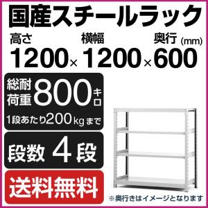 スチールラック スチール棚 高さ120×幅120×奥行60cm 4段 200kg/段 単体 業務用 軽中量棚 SOシリーズ｜tanasize