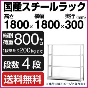 スチールラック スチール棚 高さ180×幅180×奥行30cm 4段 200kg/段 単体 業務用 軽中量棚 SOシリーズ｜tanasize