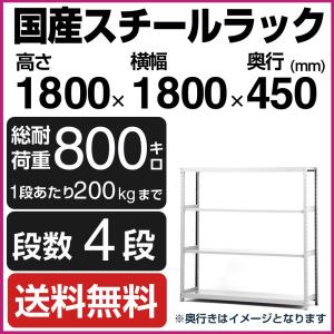 スチールラック スチール棚 高さ180×幅180×奥行45cm 4段 200kg/段 単体 業務用 軽中量棚 SOシリーズ