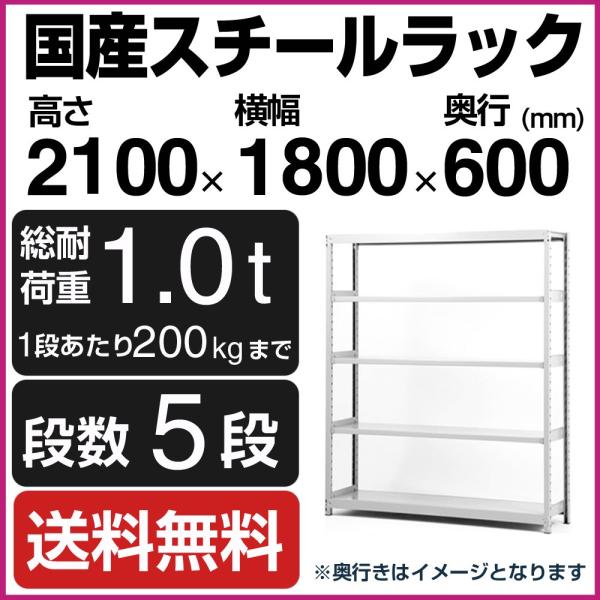 スチールラック スチール棚 高さ210×幅180×奥行60cm 5段 200kg/段 単体 業務用 ...