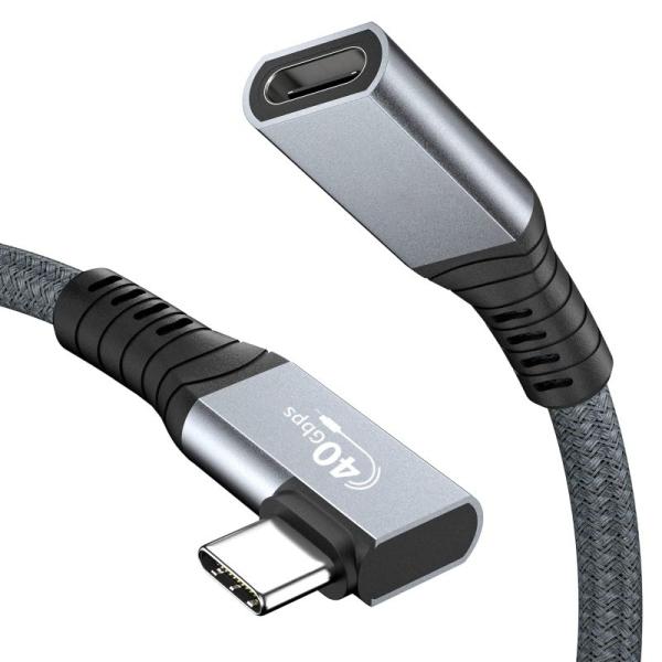 USB4 延長ケーブル L字型 (0.3m, グレー) SLEIJAOOE40Gbps高速データ転送...