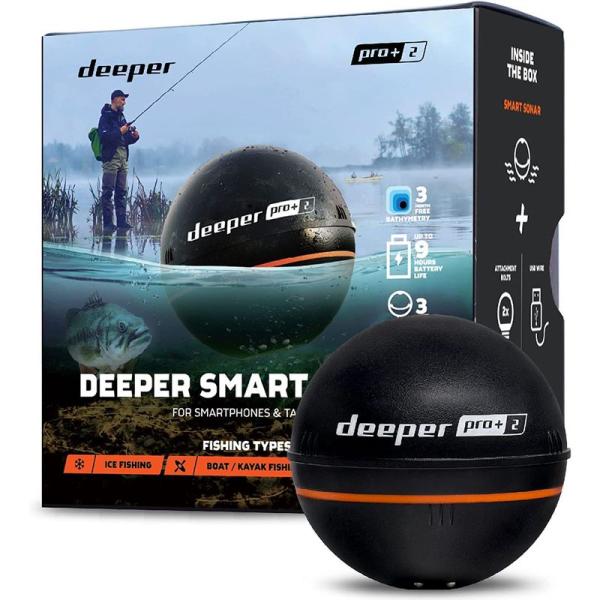 Deeper PRO+ 2.0 ワイヤレススマート魚群探知機、Wi-Fi接続、GPS内蔵、バッテ リ...