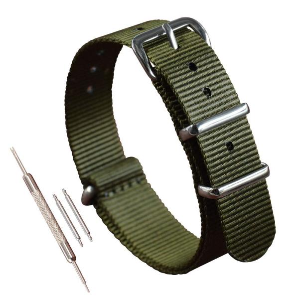 MZBUTIQ 12mm 緑色 薄いナイロン タイプ 腕時計ベルト替えバンド 研磨バックル