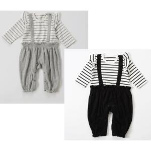 ベビー服 カバーオール 新生児 乳幼児 ボーダー 可愛い 赤ちゃん フリル付き あったか 女の子 70cm 80cm