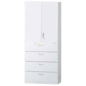 ≪セット商品≫ HCB-SRSU+SL4D-SET スチール書庫 キャビネット 収納 完成品 両開き書庫+ラテラル4段+ベース 戸棚 書棚 オフィス家具市場オリジナル:日本製