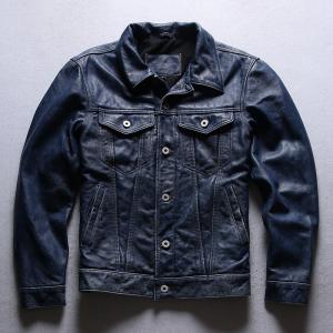 本革ジャケット 革ジャン 羊革 デニム風 メンズ 革ジャケット