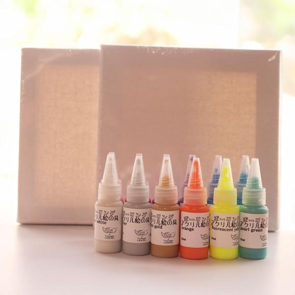 ポーリングアート キャンパスパネル20×20cm 2枚 アクリル絵の具 20ml×12色