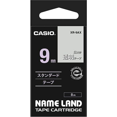 カシオ　ＮＡＭＥ　ＬＡＮＤ　スタンダードテープ　９ｍｍ×８ｍ　透明／白文字　ＸＲ−９ＡＸ　１個