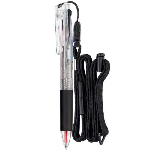 TANOSEE　３色ボールペン　ストラップ付　０．７ｍｍ　（軸色：透明）　１本