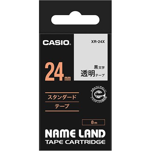 カシオ　ＮＡＭＥ　ＬＡＮＤ　スタンダードテープ　２４ｍｍ×８ｍ　透明／黒文字　ＸＲ−２４Ｘ　１個