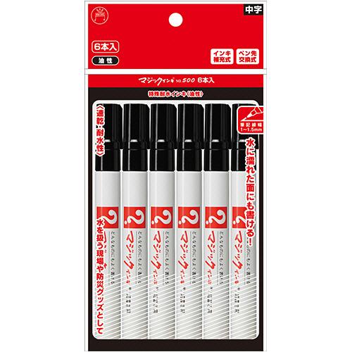 寺西化学　油性マーカー　マジックインキ　Ｎｏ．５００（細書き用）　黒　Ｍ５００−Ｔ１−６Ｐ　１パック...