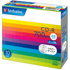 バーベイタム　データ用ＣＤ−Ｒ　７００ＭＢ　４８倍速　５ｍｍスリムケース　シルバーディスク　ＳＲ８０...