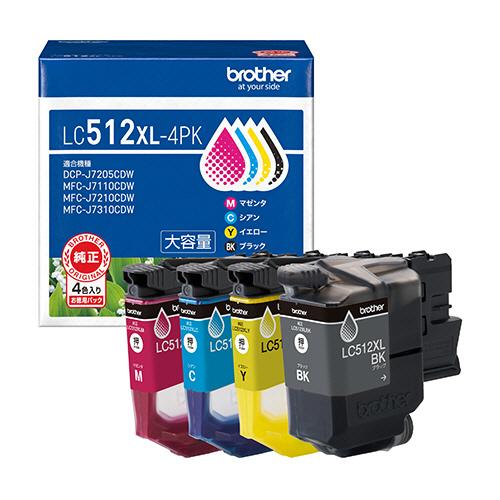 ブラザー　インクカートリッジ　４色パック　大容量　ＬＣ５１２ＸＬ−４ＰＫ　１箱（４個：各色１個）