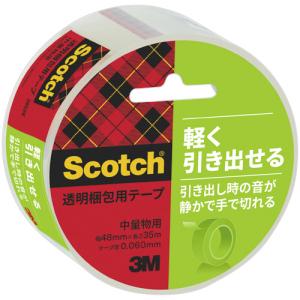 ３Ｍ　スコッチ　透明梱包用テープ　手でまっすぐ切れる　音が静かタイプ　４８ｍｍ×３５ｍ　３８５２Ｋ　１巻｜tanomail
