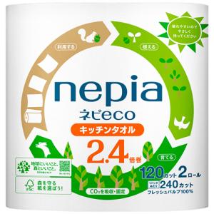 王子ネピア　ネピア　ネピｅｃｏ　キッチンタオル　２．４倍巻き　紙包装　１２０カット／ロール　１パック（２ロール）｜tanomail