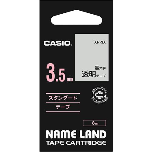 カシオ　ＮＡＭＥ　ＬＡＮＤ　スタンダードテープ　３.５ｍｍ×８ｍ　透明／黒文字　ＸＲ−３Ｘ　１個