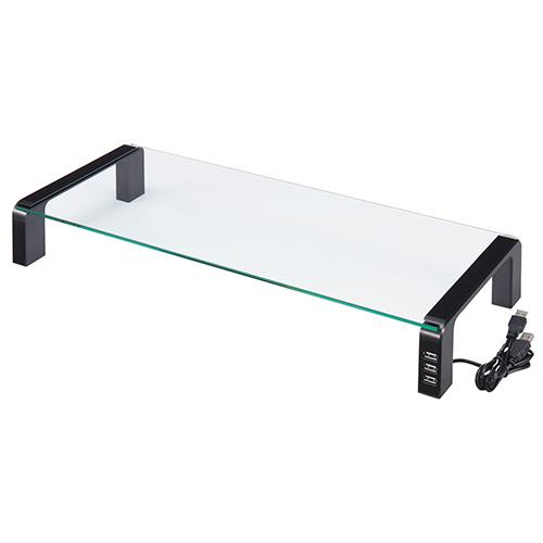 デスクボード　ＵＳＢハブ付　Ｗ５５０×Ｄ２３０×Ｈ８０ｍｍ　天板：透明無色　脚：ブラック　ＴＨＤＢＵ...