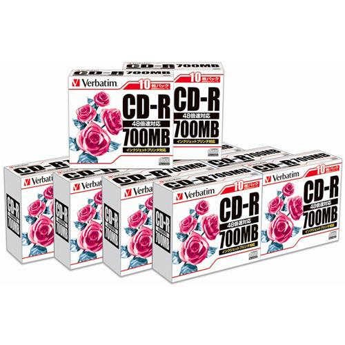 データ用ＣＤ−Ｒ　７００ＭＢ　４８倍速　ホワイトプリンタブル　５ｍｍスリムケース　ＳＲ８０ＰＰ１０Ｃ...