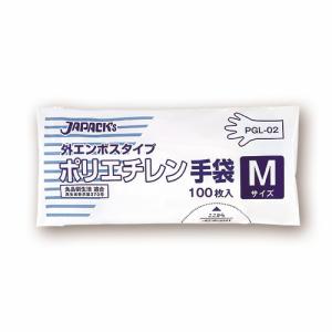 ジャパックス　外エンボスタイプ　ＬＤポリエチレン手袋　Ｍ　ＰＧＬ−０２　１パック（１００枚）