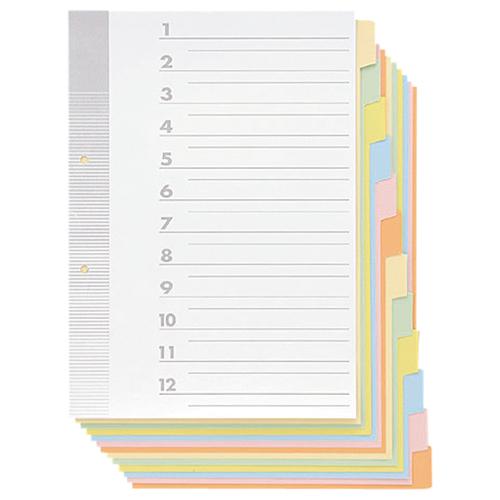 TANOSEE　見出しカード　Ａ４タテ　２穴　６色１２山＋扉紙　１パック（５組）