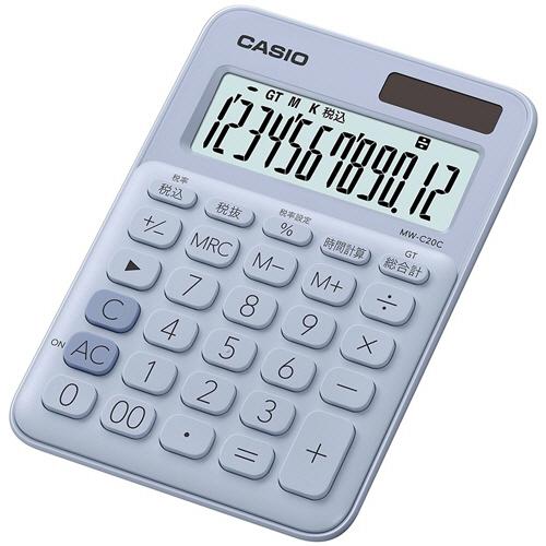 カシオ　カラフル電卓　ミニジャストタイプ　１２桁　ペールブルー　ＭＷ−Ｃ２０Ｃ−ＬＢ−Ｎ　１台