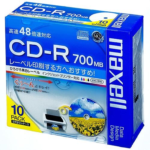 マクセル　データ用ＣＤ−Ｒ　７００ＭＢ　２−４８倍速　ホワイトワイドプリンタブル　５ｍｍスリムケース...
