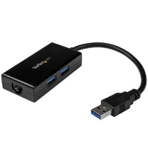 ＵＳＢ３．０−ギガビットイーサネット有線ＬＡＮアダプタ　ＵＳＢハブ（２ポート）内蔵　１０・１００・１０００Ｍｂｐｓ　ブラック　ＵＳＢ３１０００Ｓ２Ｈ｜tanomail