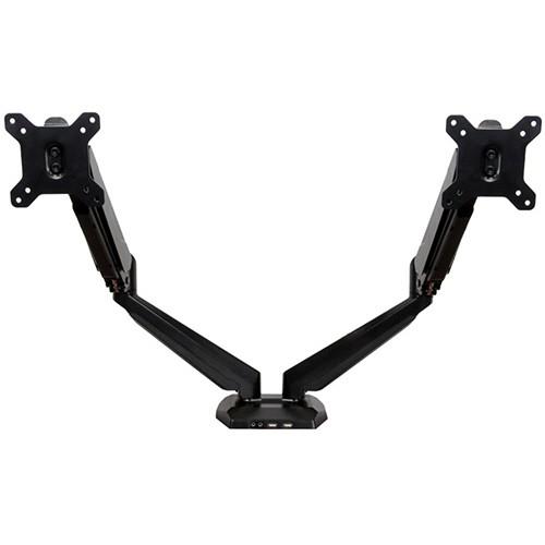 ２面対応多関節デュアル液晶アーム　ＵＳＢ２ポート／イヤホン／マイク端子付き　クランプ固定方式　スプリ...