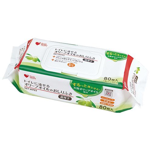 オオサキメディカル　プラスハート　トイレに流せるオリーブオイルのおしりふき　ふた付　１パック（８０枚...