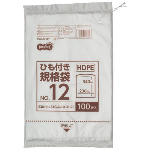 ＴＡＮＯＳＥＥ　ＨＤＰＥ規格袋　紐あり　１２号　ヨコ２３０×タテ３４０×厚み０．０１ｍｍ　１パック（...