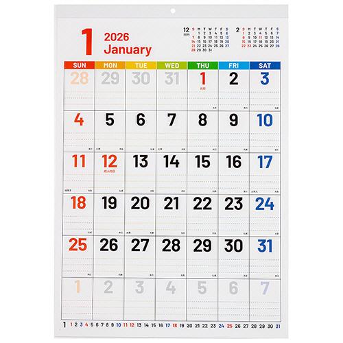 ナカバヤシ　壁掛けカレンダー　文字月表ＳＣ（セブンカラー）／四六４切　２０２６年版　ＣＯＣ−ＣＬＨ−...