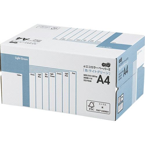 ＴＡＮＯＳＥＥ　αエコカラーペーパーII　Ａ４　ライトグリーン　業務用パック　１箱（５０００枚：５０...