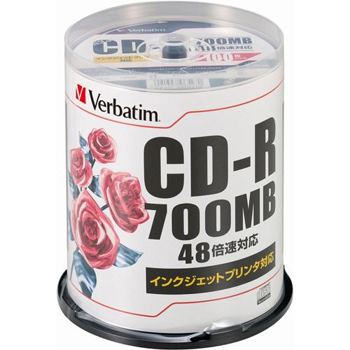 データ用ＣＤ−Ｒ　７００ＭＢ　４８倍速　ホワイトプリンタブル　スピンドルケース　ＳＲ８０ＰＰ１００　...