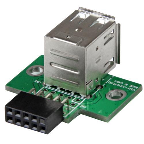 マザーボードピンヘッダー接続ＵＳＢ　２ポート増設変換アダプタ　ＵＳＢ　Ａ（メス）×２−ＩＤＣ　１０ピ...